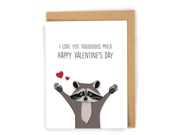 Raccoon Valentine's Day card, funny Valentine's Day card, cute Raccoon Valentine's Day card, cute raccoon lover valentines day card