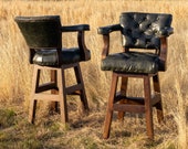 Ranch Bar Stool with Tufted Dark Green Leather Swivel