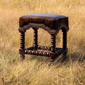Rustic Marlo Brown Cowhide Bar Stool Counter Stool Ranch with Solid Wood Spindle Legs