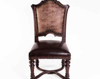 Snakeskin Embossed Leather Dining chair Lynn French Snake Dining Chair SOLID WOOD Western Ranch Brown Southwestern Chair
