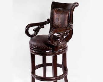 Bethany French Country Bar Stool Crocodile Leather Ranch Counter Stool