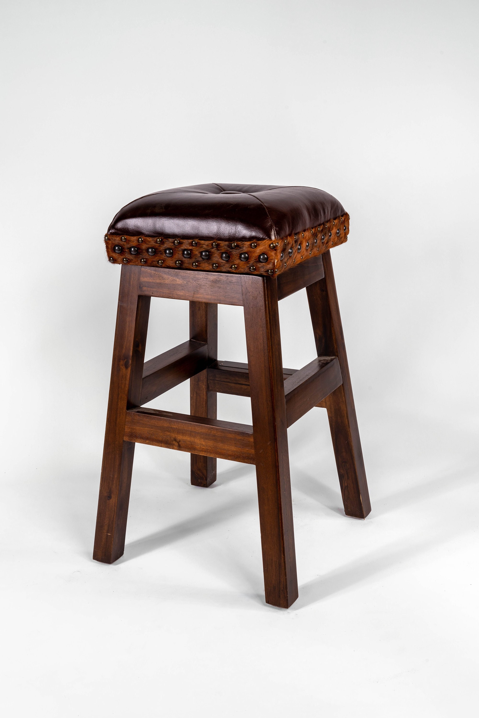 Swivel Lincoln Rustic Bar Stool With Brown Leather Solid Wood Counter ...