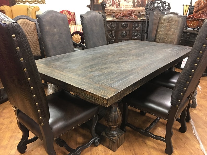 SOLID WOOD Rustic Farmhouse Rectangle Black Wash Dining Table Etsy