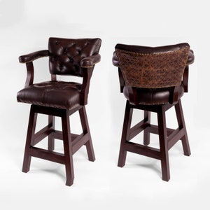 Ranch Bar Stool with Tufted Brown Leather with Quilted Diamond Back & Swivel