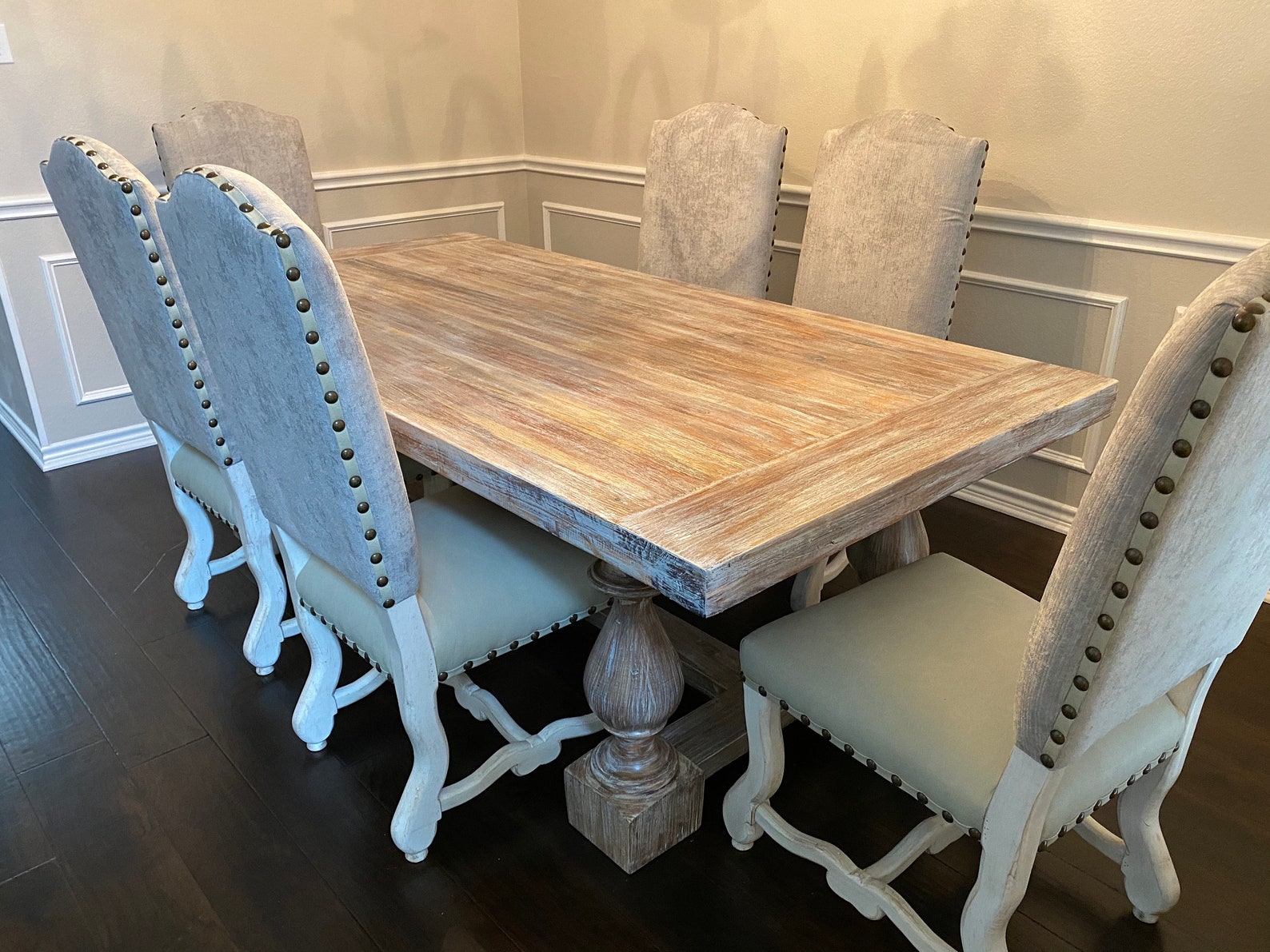 SOLID WOOD Rustic Farmhouse Rectangle Black Wash Dining Table Etsy