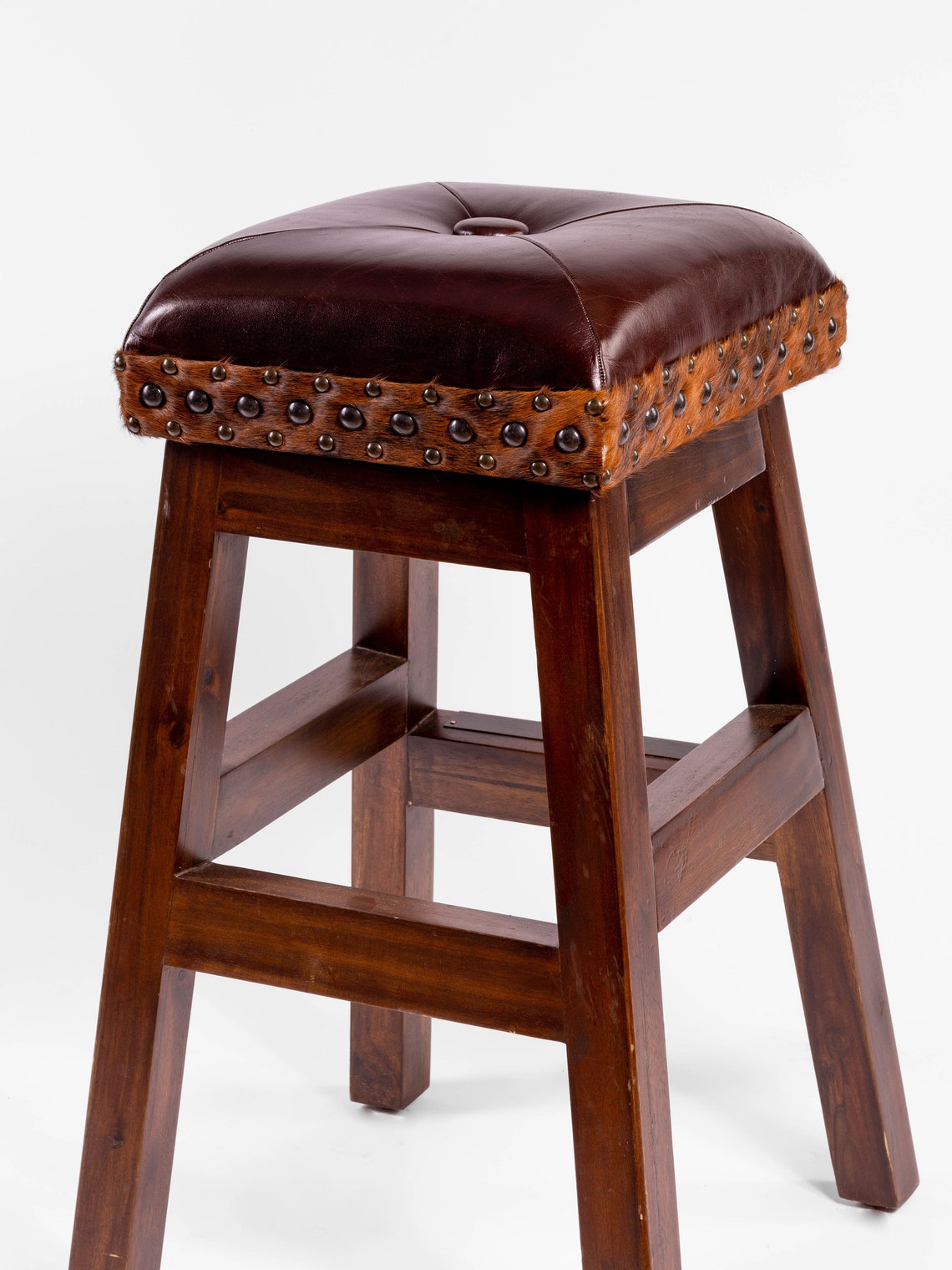 Swivel Lincoln Rustic Bar Stool With Brown Leather Solid Wood Counter ...
