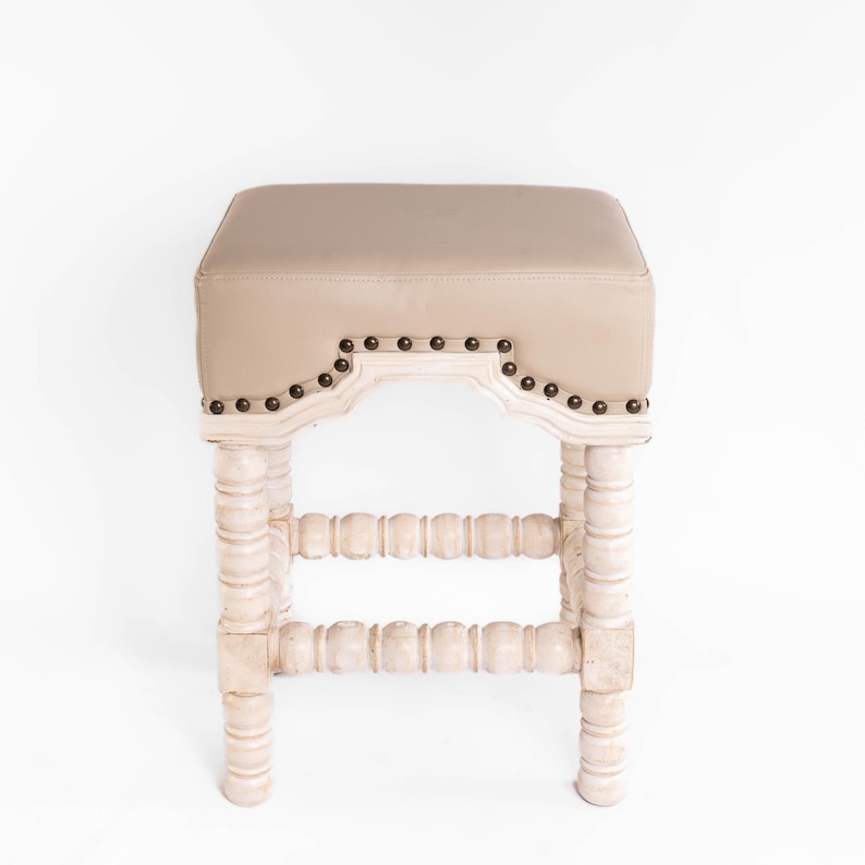 Marlo Rustic Farmhouse Grey White Wash Leather Bar Stool Gray Counter Stool White Wash Rustic french