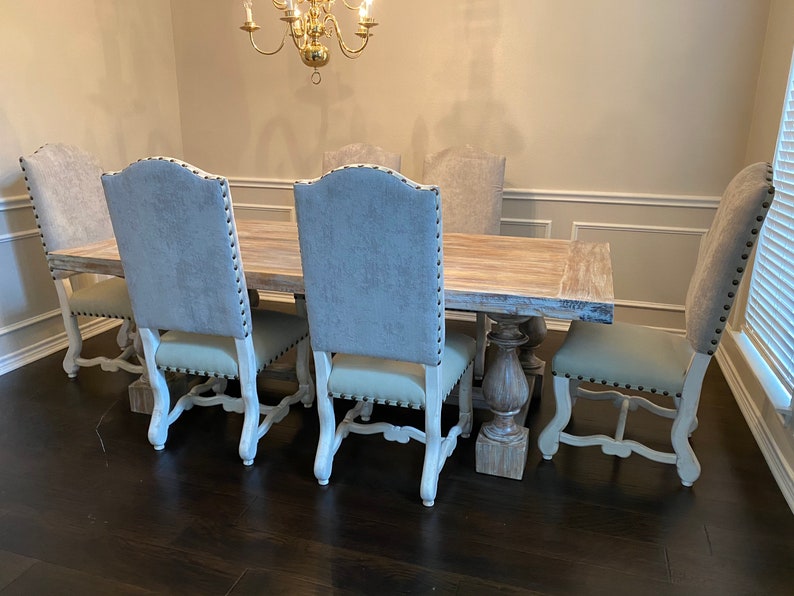 SOLID WOOD Rustic Farmhouse Rectangle Black Wash Dining Table Etsy