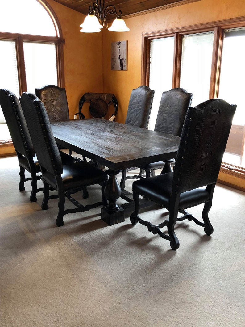 SOLID WOOD Rustic Farmhouse Rectangle Black Wash Dining Table Etsy