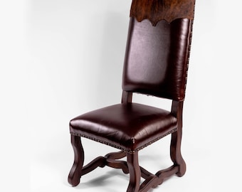 Ranch REAL Leather & Hide Yolk Dining Chair SOLID WOOD Western Upholstered Brown Leather