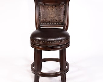 Bethany French Country Bar Stool Armless, Brown Embossed Leather Ranch Counter Stool