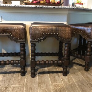 Marlo Rustic Farmhouse Grey White Wash Leather Bar Stool Gray Counter Stool Brown Crocodile