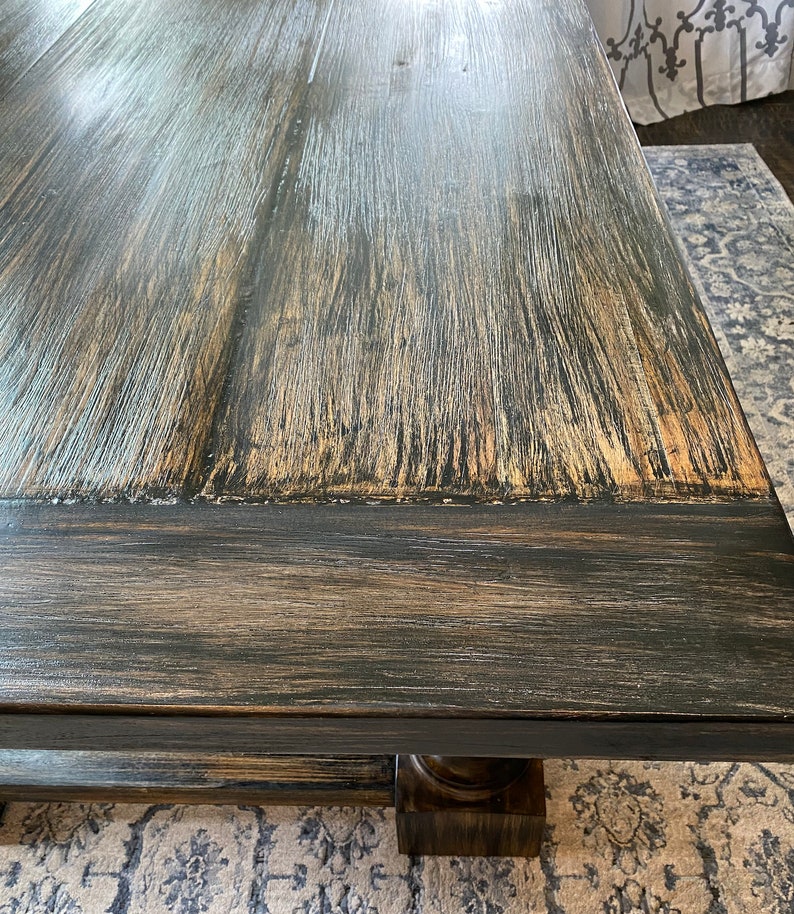 SOLID WOOD Rustic Farmhouse Rectangle Black Wash Dining Table Etsy