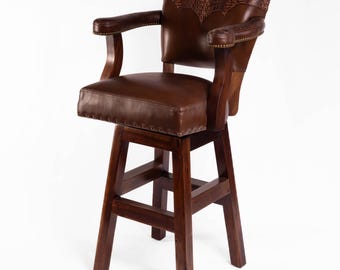 Trophy Ranch Bar Stool with Brown Crocodile Leather Embossed Yolk with Swivel