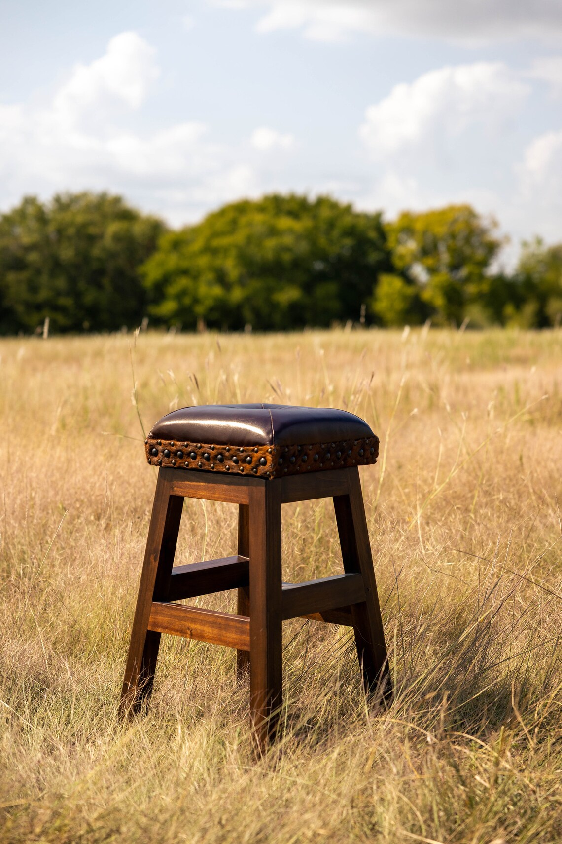 Swivel Lincoln Rustic Bar Stool With Brown Leather Solid Wood Counter ...