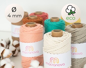 Cotton Twisted Rope / 4mm / 400m / Macrame and Crochet Rope / 3 Ply Rope / 3PLY / Zero Waste Cotton / Wholesale