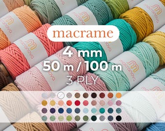 Twisted cotton rope / 4mm / 50 meters, 100 meters / Macrame and crochet rope / 3-strand rope / 3PLY / Zero Waste cotton
