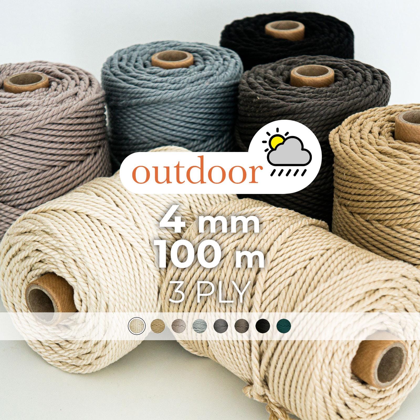 Outdoor twisted rope / 4mm / 100 meters / 3-strand rope / 3PLY / Macrame rope
