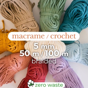 Cotton braided cord / 5 mm / 50 meters, 100 meters / Macrame and crochet rope, craft textile thread
