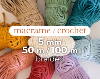 Gevlochten katoenen touw / 5 mm / 50 meter, 100 meter / Macramé- en haaktouw