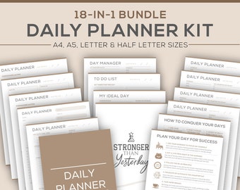 Daily Planner Printable bundle, Daily Schedule Organizer, Daily To Do List, Hourly Planners PDF, Work Task List Template, Day Journal
