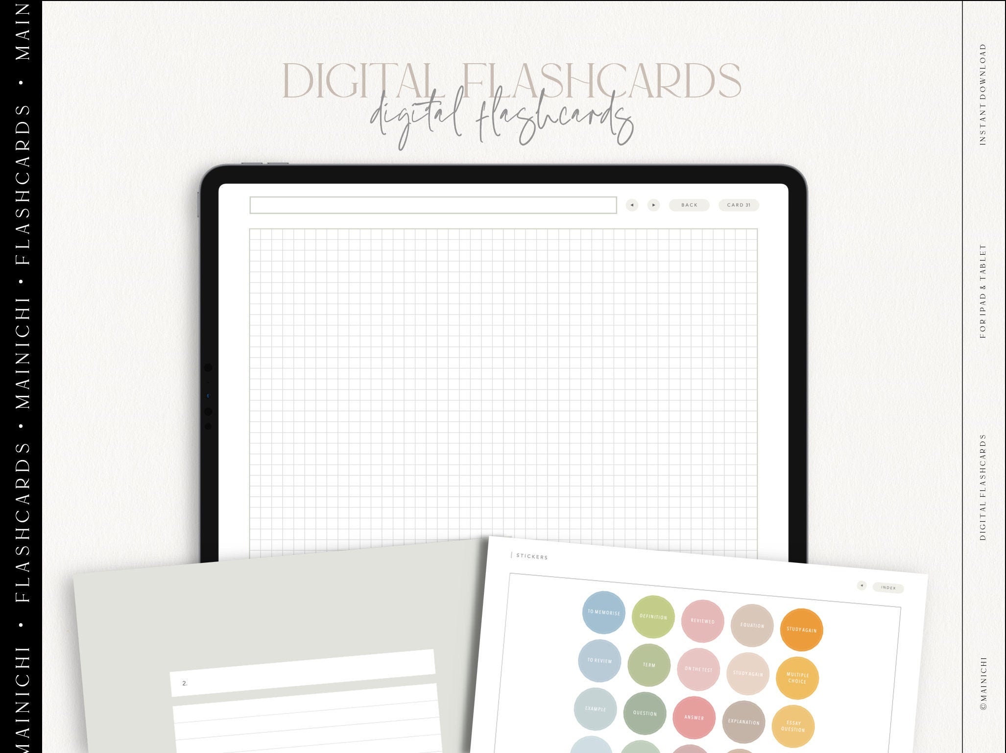 Digital Flashcards Grid Design iPad Tablet Goodnotes Etsy