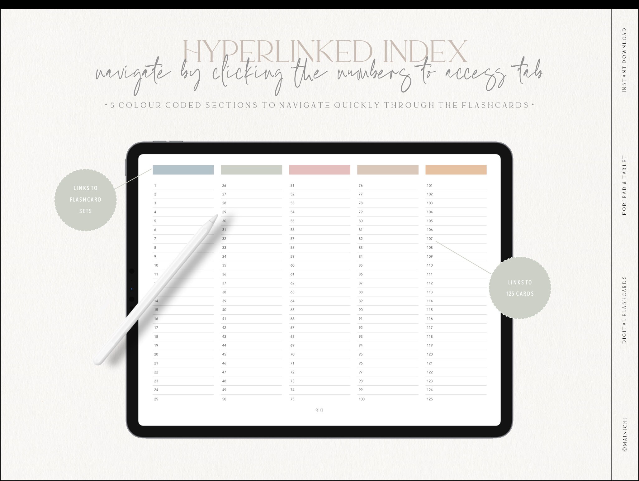 Digital Flashcards Grid Design iPad Tablet Goodnotes Notability