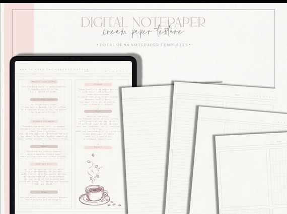Digital Notepaper Templates | Cream Paper Texture | iPad Tablet | GoodNotes | Notability | Noteshelf | Instant Download