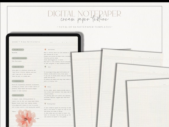Digital Notepaper Templates | Cream Paper Texture | iPad Tablet | GoodNotes | Notability | Noteshelf | Instant Download