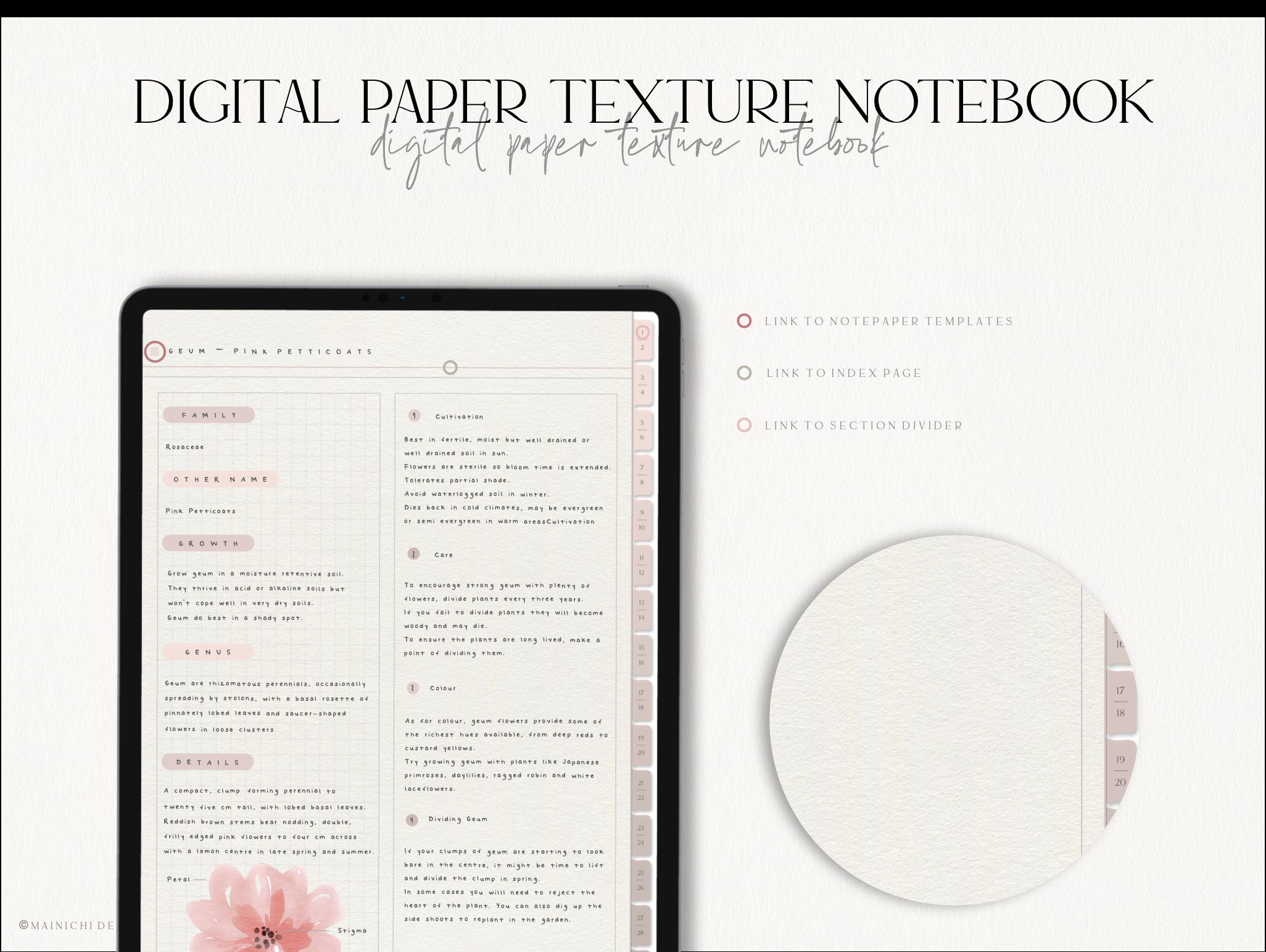 Digital Notebook PDF, Paper Texture, 30 Tabs, Hyperlinked, Stickers ...