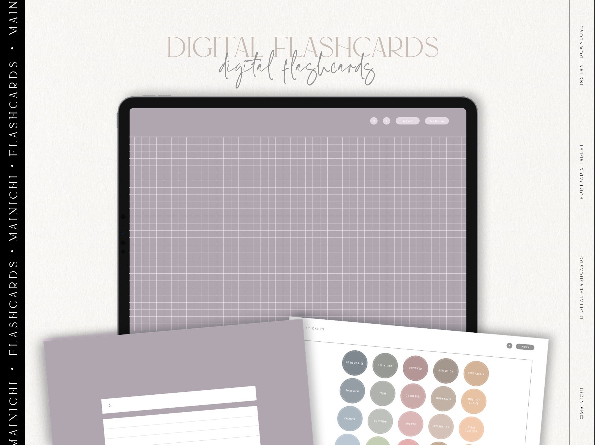 Digital Flashcards Dark Theme Lined, Grid, Dotted, Box, Half Lined iPad
