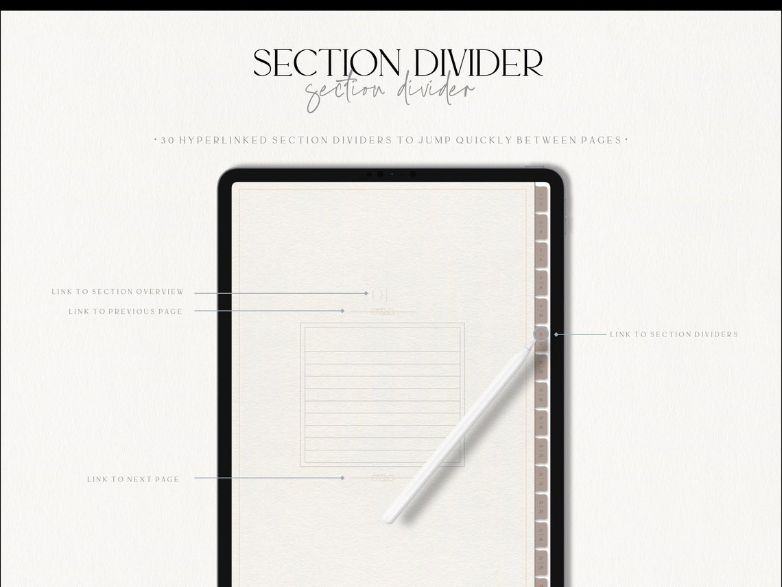 Digital Notebook 30 Hyperlinked Tabs Digital Notes Etsy UK