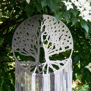 Two Tone Tree of Life / Macramé Mandala Round Wall Hanging Tapestry / Ying- Yang / Hand Woven Fiber Art / Boho Home Decor