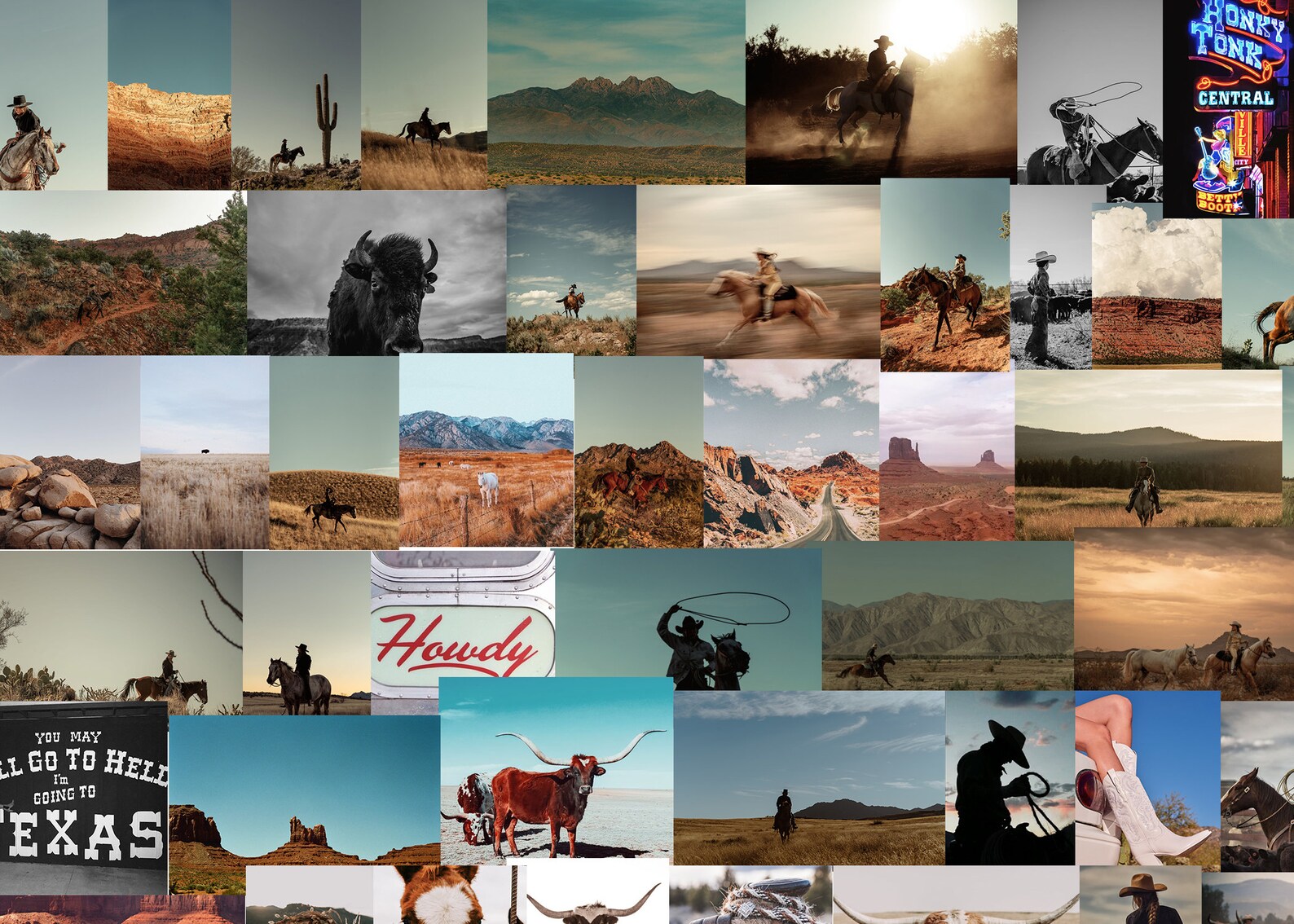 Western Collage Wall Art Print Etsy