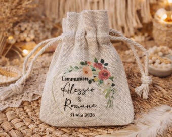 Sac ballotin dragées personnalisé thème couronne liberty | cadeaux invités | Baptême | cadeaux Communion | cadeaux naissance