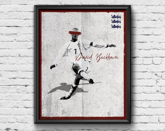 David Beckham Print - England Print / Poster / Picture / Wall Art / Home Decor / Gift / Present / Retro / Contemporary / Football