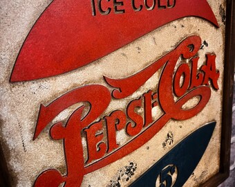 Coca Cola Plastic Sign Pepsi Cola Retro 80s - 8x11 Inch Vintage