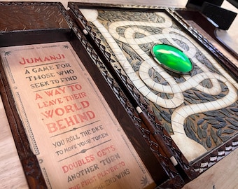 Jumanji Board Replica with Green Light-Up Dome, Handmade Wooden Prop for Collectors