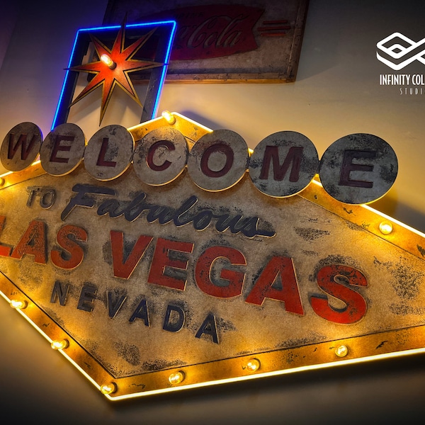 Vintage Las Vegas Sign with Lighting & Neon!!
