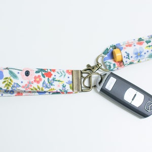 Floral Garden Key Fob & Lip Balm Holder, Colorful Flowers on White Background, Key Fob Keychain, Lip Balm Holder Keychain