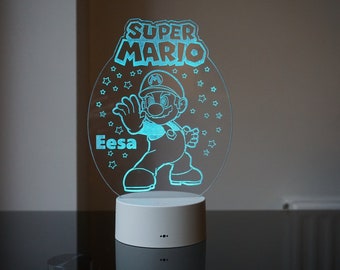 Mario Themed Personalised Birthday Led Night Lamp, Multi Colour + USB Remote