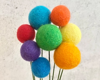 Rainbow Wool Felt Flower Bouquet | Wool Felt Ball Flowers | Handmade Centerpiece | Farmhouse Décor