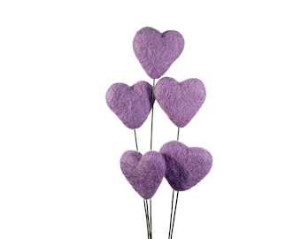 Lavender Felt Heart Stems | Felt Flower Bouquet | Wool Felt Ball & Heart Flowers | Romantic Table Decor