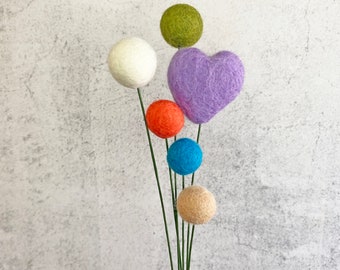 Blooming Floral Felt Flower Bouquet | Wool Felt Ball & Heart Flowers | Cute Table Decor | Handmade Centerpiece
