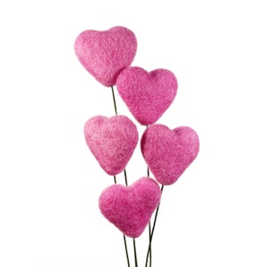 Light Pink Felt Heart Stems | Spring Vase Flower Filler Centerpiece | Colorful Wedding Décor | Baby Shower | Mother&#39;s Day | Love Heart