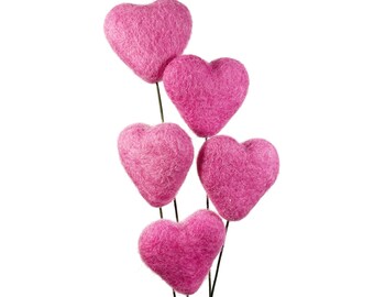 Light Pink Felt Heart Stems | Felt Flower Bouquet | Wool Felt Ball & Heart Flowers | Cute Table Decor