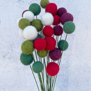 Ramo de bolas de flores de lana de esplendor navideño / Centro de mesa de relleno de jarrón navideño / Pom Pom / Decoración de mesa navideña / Florales navideños