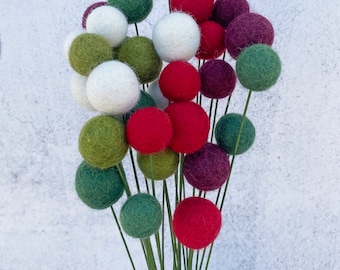 Evergreen Grove Felt Flower Bouquet | Wool Felt Ball Flowers | Handmade Centerpiece | Farmhouse Décor