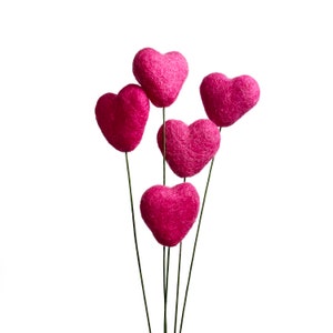 Bright Pink Felt Heart Stems | Spring Vase Flower Filler Centerpiece | Colorful Wedding Décor | Baby Shower | Mother&#39;s Day | Love Heart