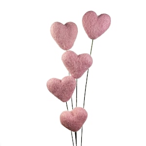 Baby Pink Felt Heart Stems | Spring Vase Flower Filler Centerpiece | Colorful Wedding Décor | Baby Shower | Mother&#39;s Day | Love Heart
